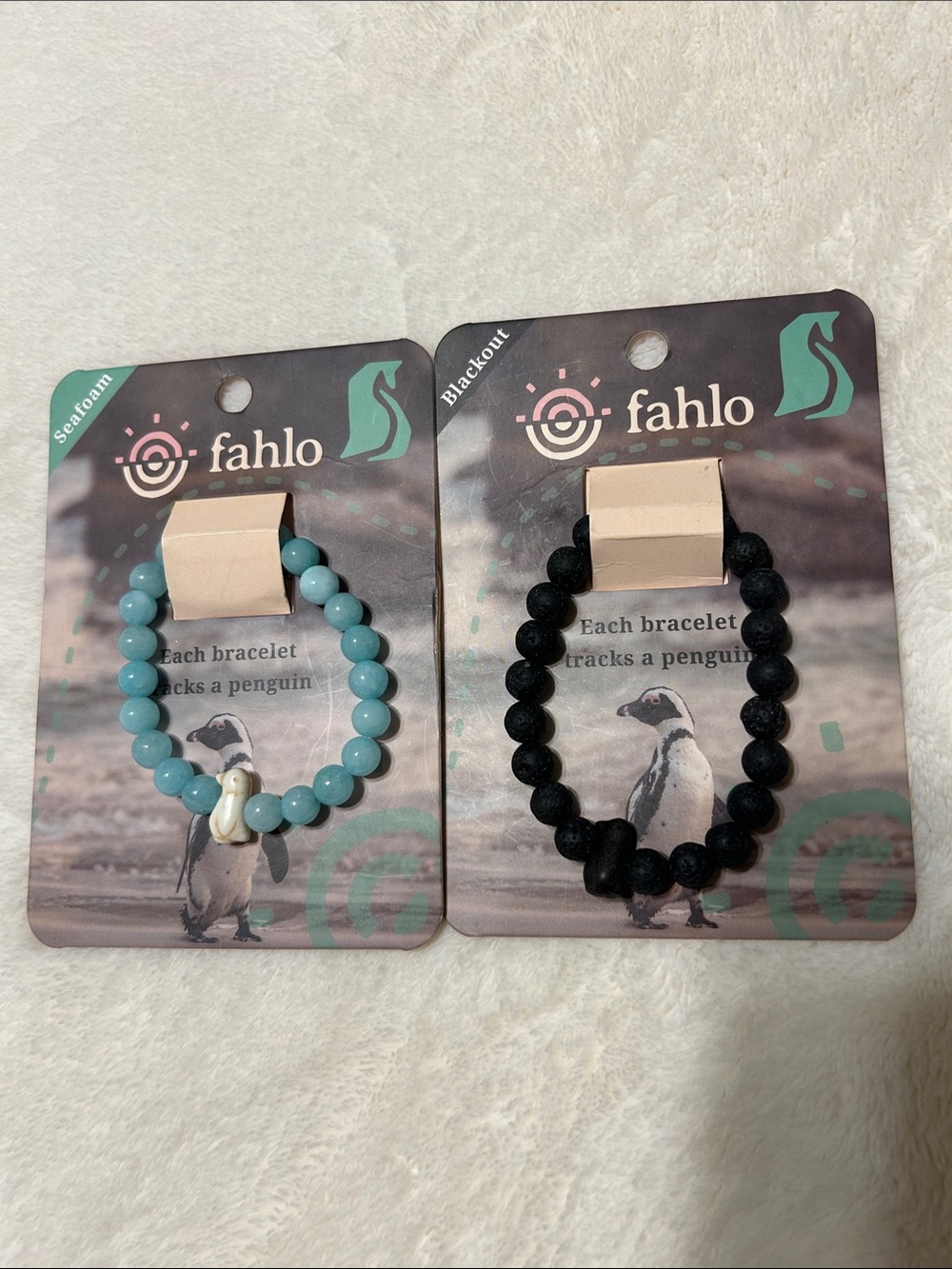 Fahlo Kids Seafoam and Black Penguin Charm Bracelet Set